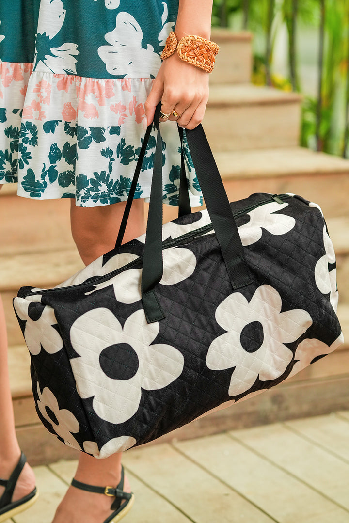 Flower Print Quilted Large Duffel Bag
