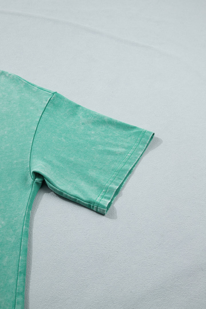 Mint Green Solid Color Cotton Mineral Washed Oversize Tee