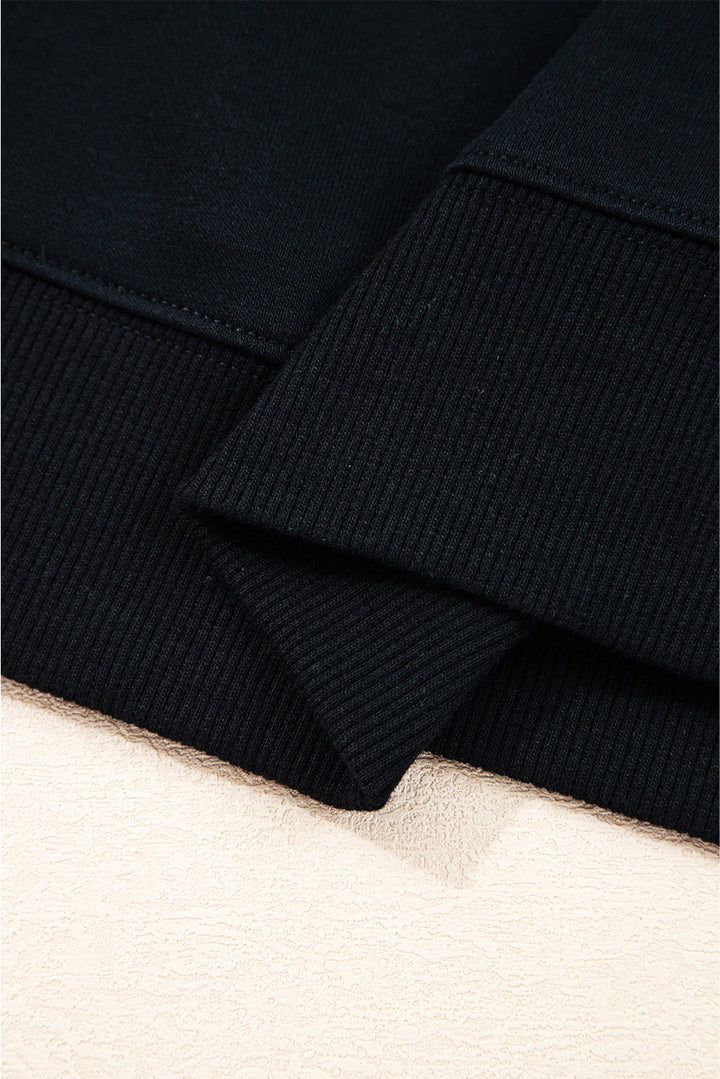 Black Varsity Striped Detail Drop Shoulder Oversized Sweatshirt
