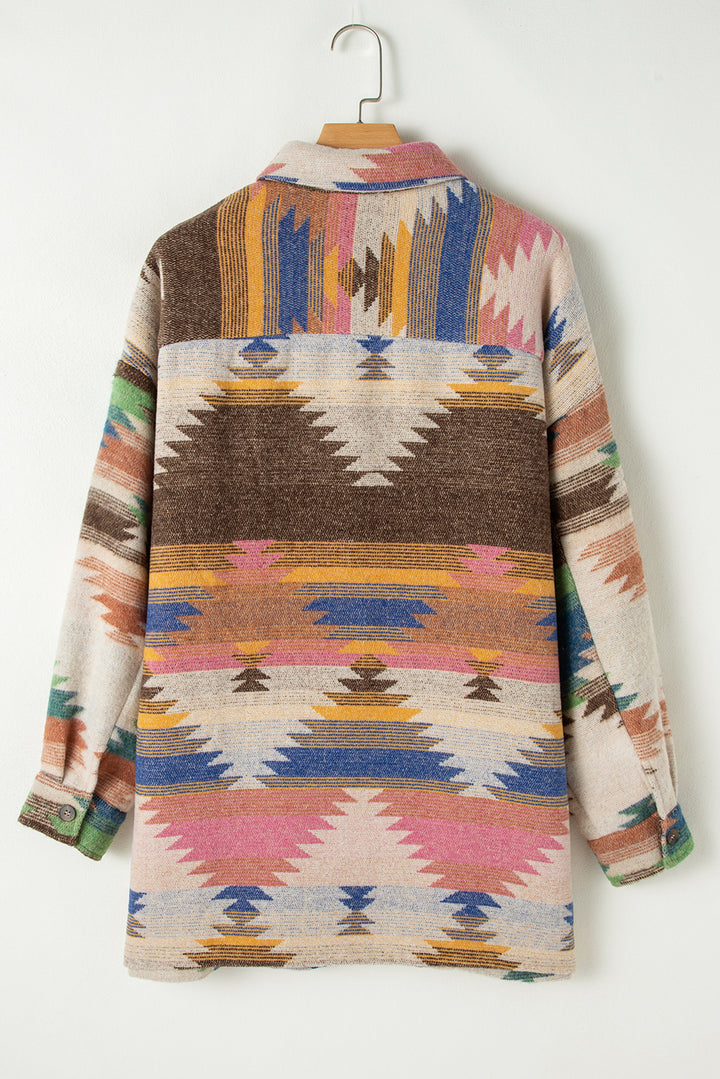 White Aztec Print Button Up Shacket