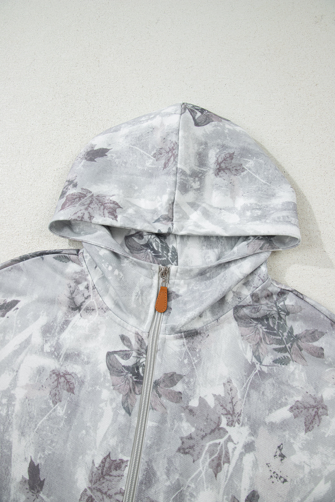 Camo Leaf Print Kangaroo Pocket Quarter Zip Hoodie