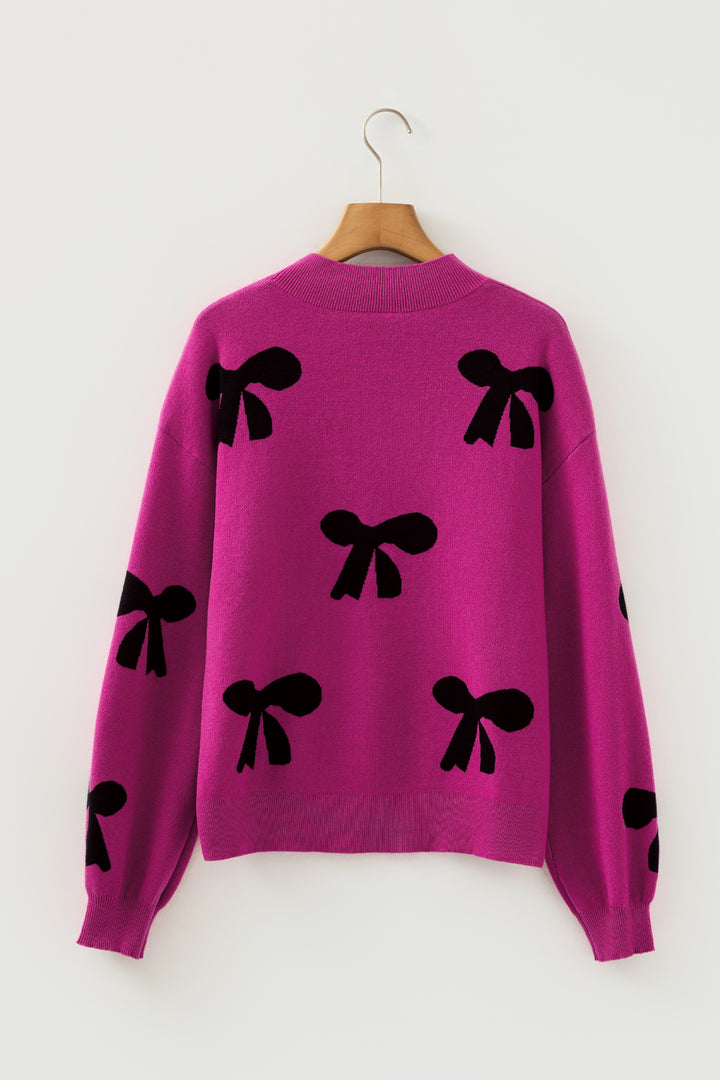 Pearl Embellished Bow Pattern Loose Sweater