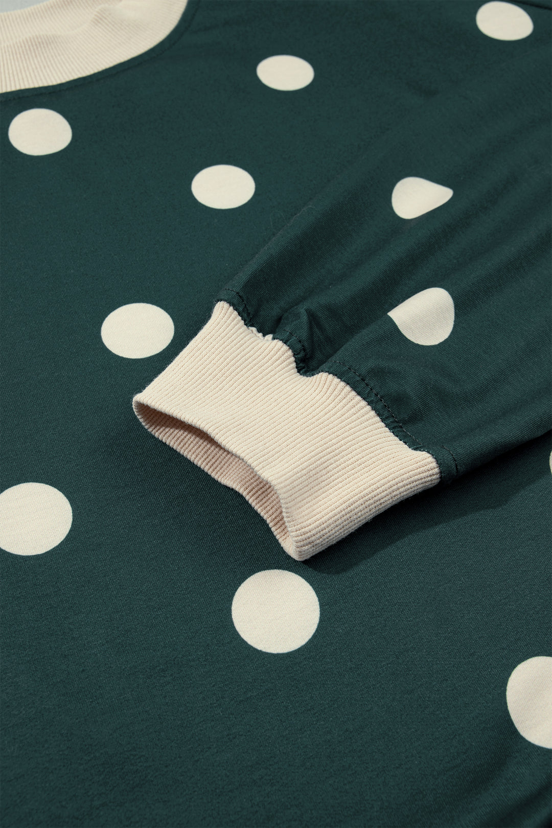 Green Polka Dot Print Trim Baggy Pullover Drawstring Skirt 2pcs Set
