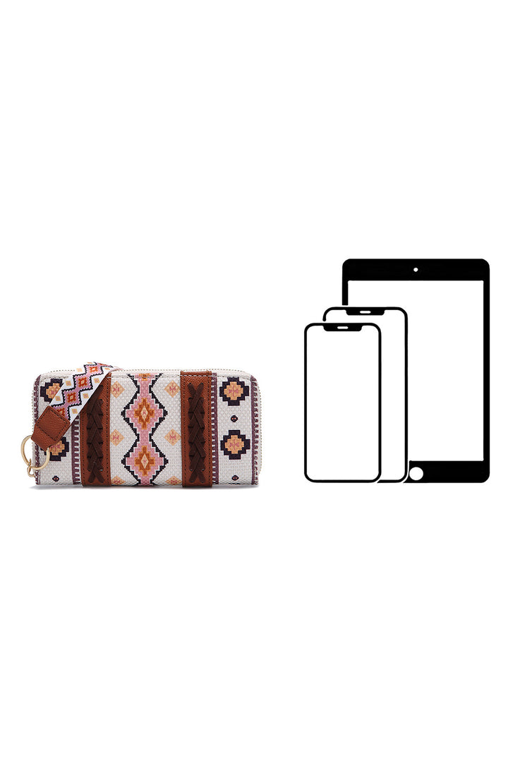 Western Aztec Print PU Leather Wristlet Wallet