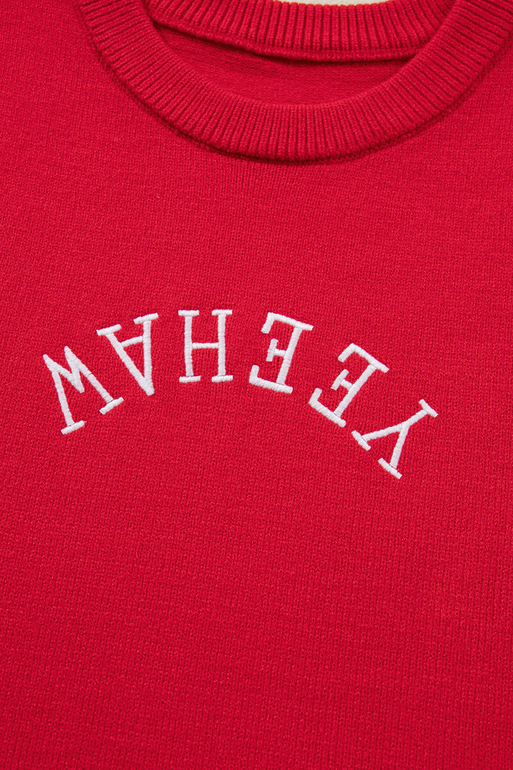 YEEHAW Embroidered Letter Loose Short Sleeve Sweater