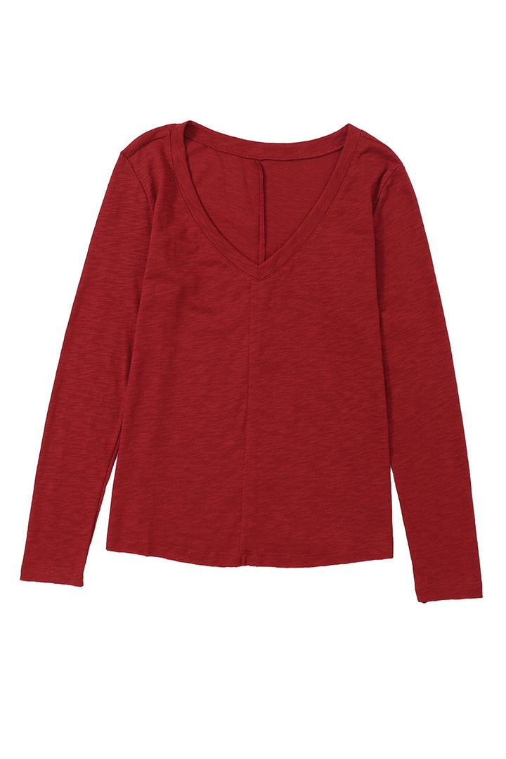 V Neck Center Seam Long Sleeve Tee
