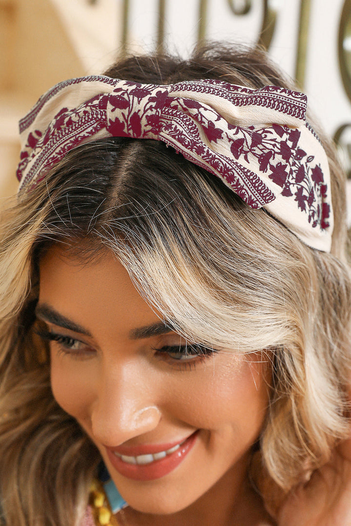 Retro Floral Vine Printed Bow Knot Headband