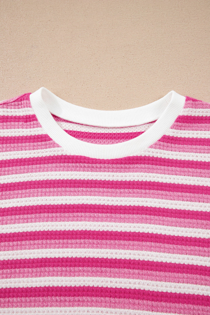Sachet Pink Textured Knit Short Sleeve Crossed Detail Tee