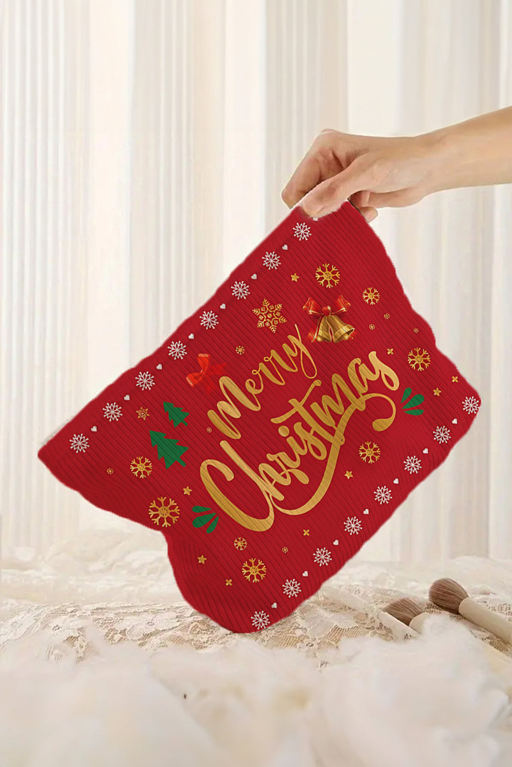 Christmas Fashion Print Corduroy Zip Up Cosmetic Bag
