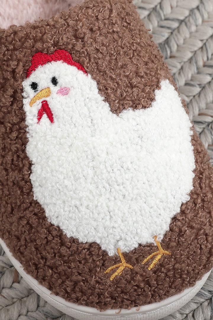 Cartoon Chick Color Contrasted Liner Plush Slippers