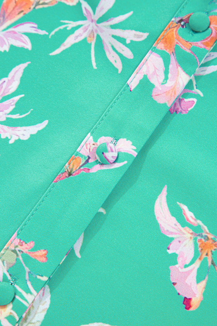 Floral Lantern Sleeve Button Front Shirt