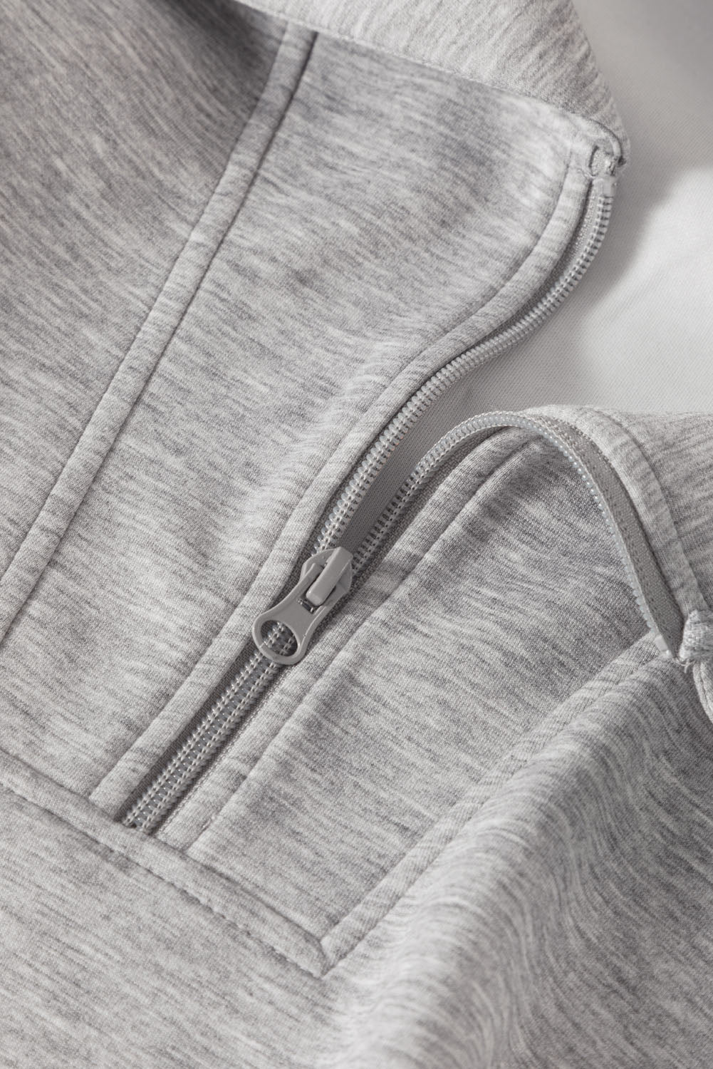 Light Grey Solid Zip Sailor Collar Pullover Athleisure Sweatpants 2pcs Set