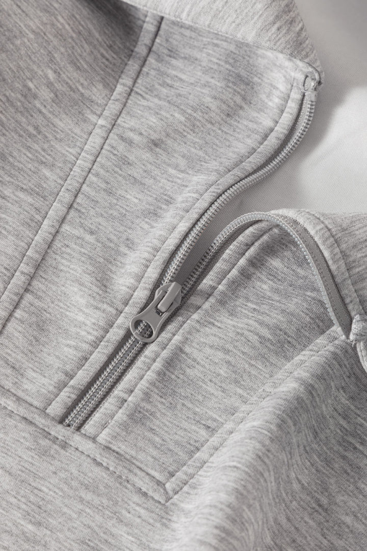 Light Grey Solid Zip Sailor Collar Pullover Athleisure Sweatpants 2pcs Set