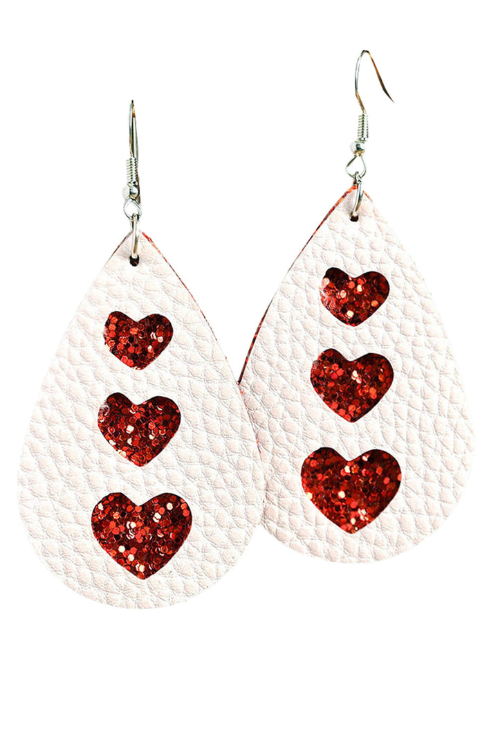Valentines Heart Print Pu Leather Teardrop Dangle Earrings