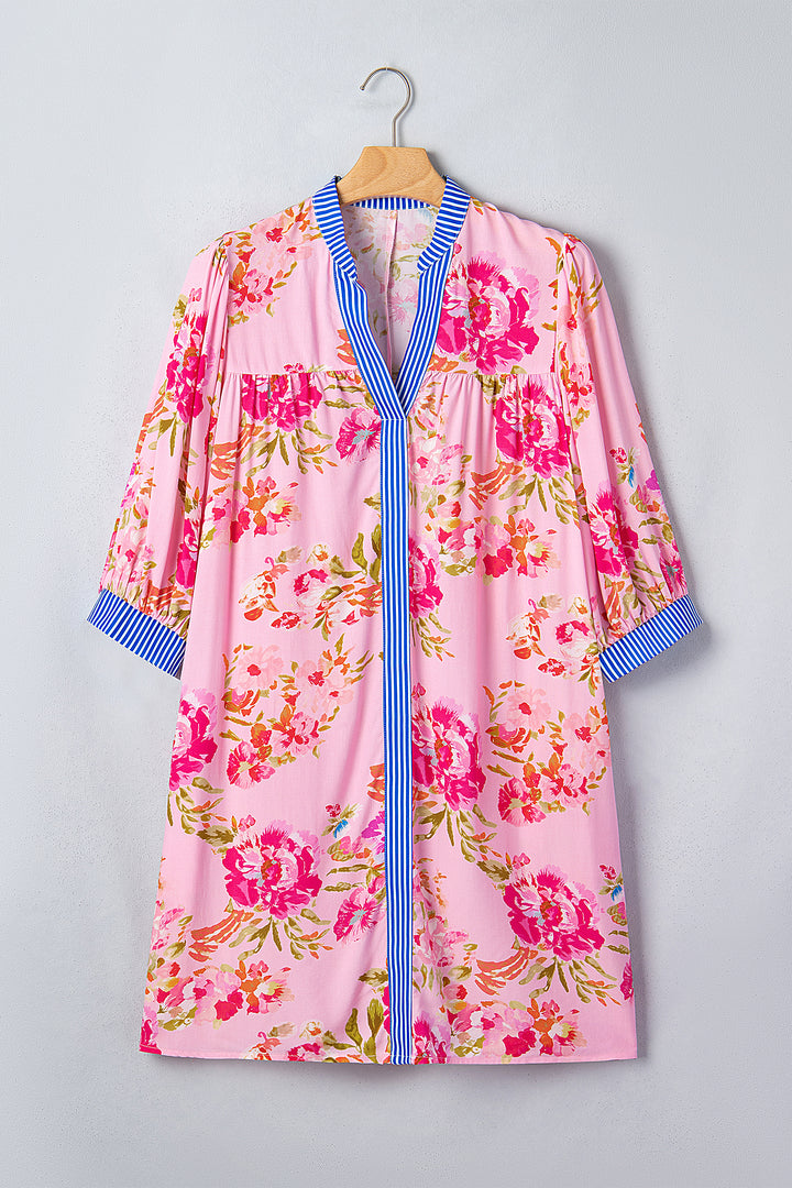 Multicolour Floral Striped Half Sleeve Mini Dress
