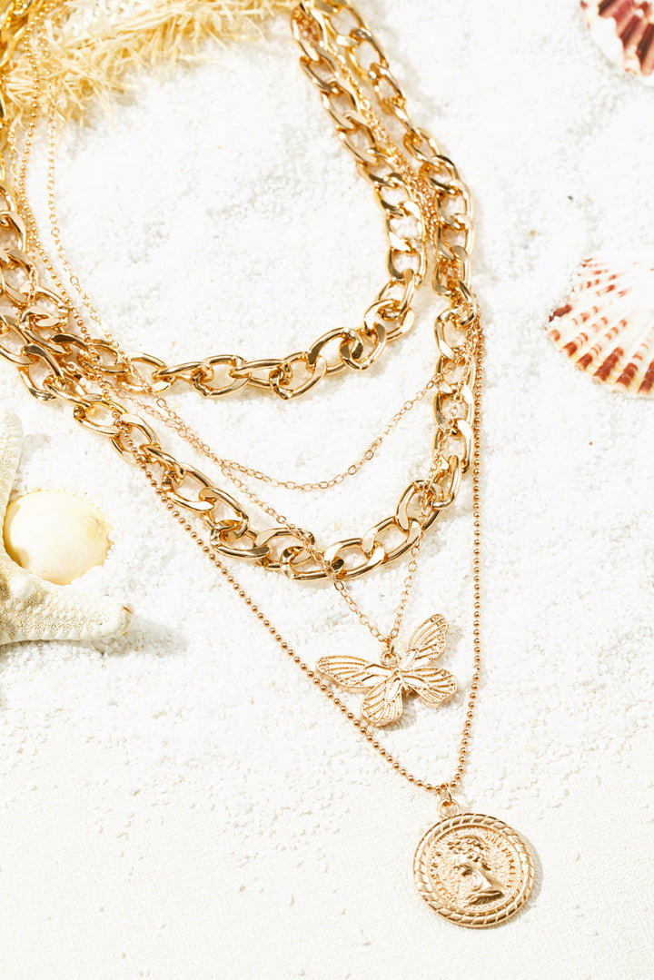 Plated Alloy Multilayer Butterfly Charm Necklace