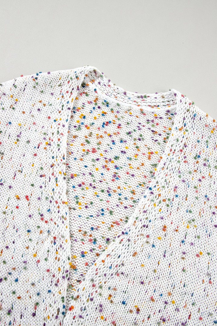 White Confetti Rib Knit Long Sleeve Cardigan