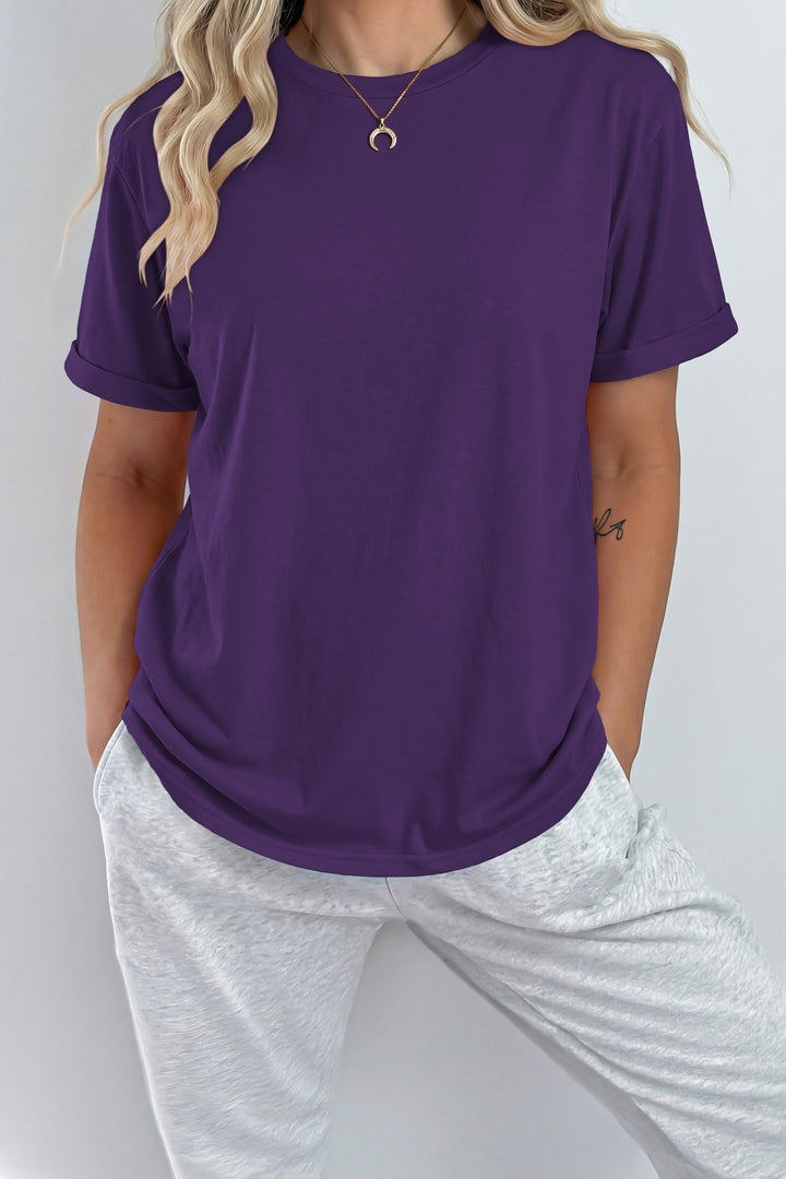 Purple Casual Plain Crew Neck Tee