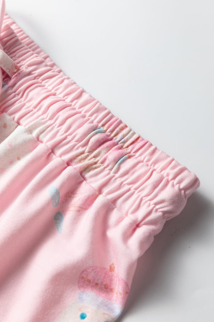 Pink Christmas Tree Nutcracker Print 2pcs Lounge Pant Set