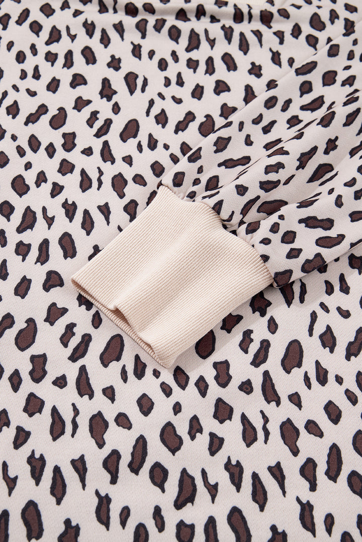 Leopard Print Zip up Collar Patchwork Shift Mini Dress
