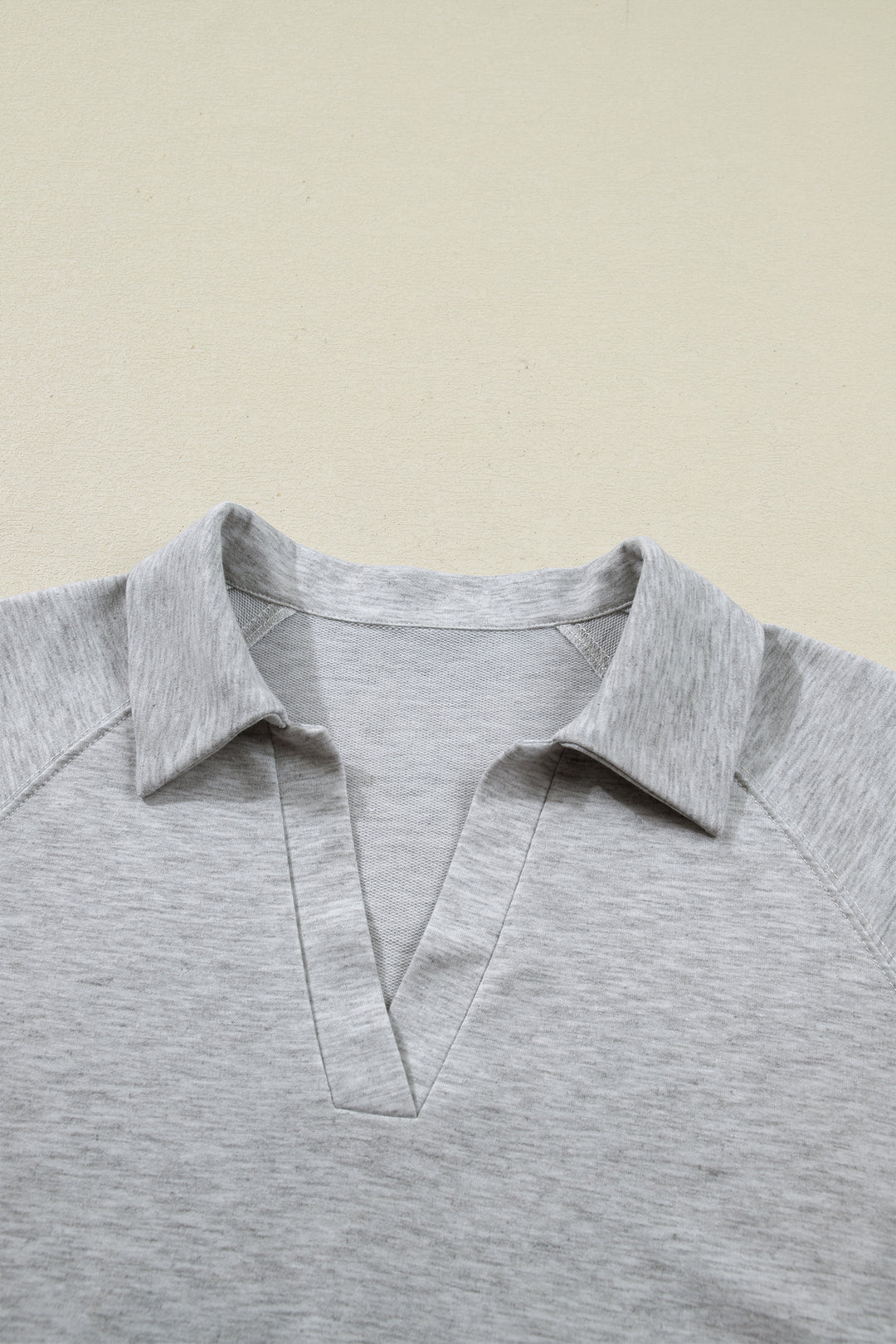 Light Grey Collared V Neck Tee Drawstring Elastic Waist Shorts 2pcs Outfit