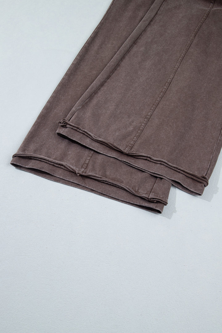 Coffee Mineral Wash Seam Detail Flare Leg Drawstring Pants
