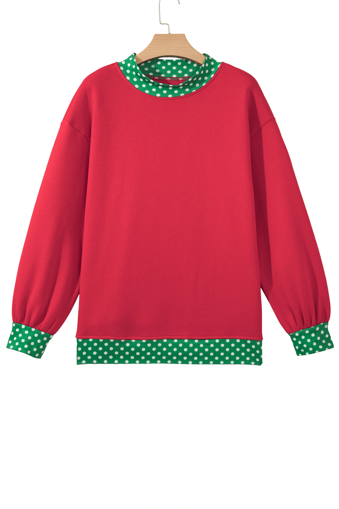 Racing Red Colorblock Polka Dot Contrast Trim Oversized Sweatshirt