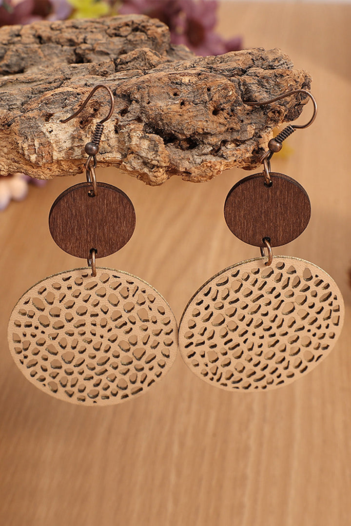 Boucles d'oreilles pendantes rondes en bois ajouré