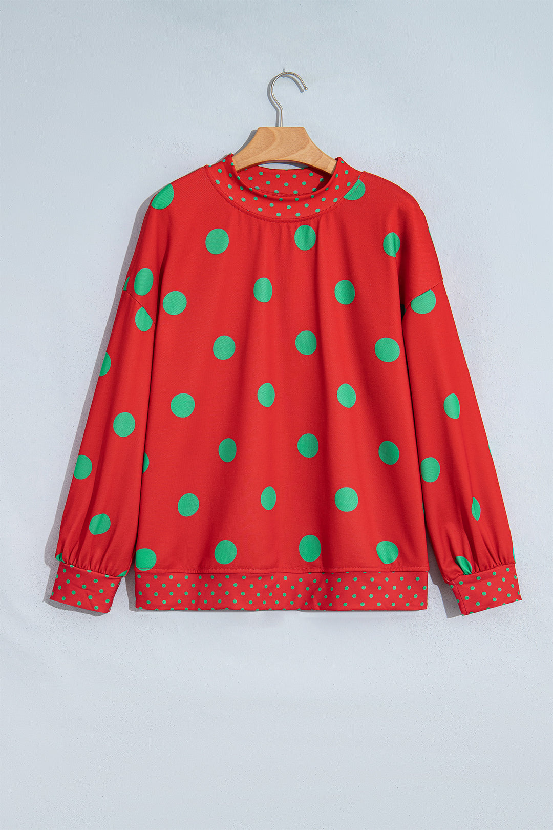 Red Polka Dot Print Contrast Detail Oversized Tunic Sweatshirt