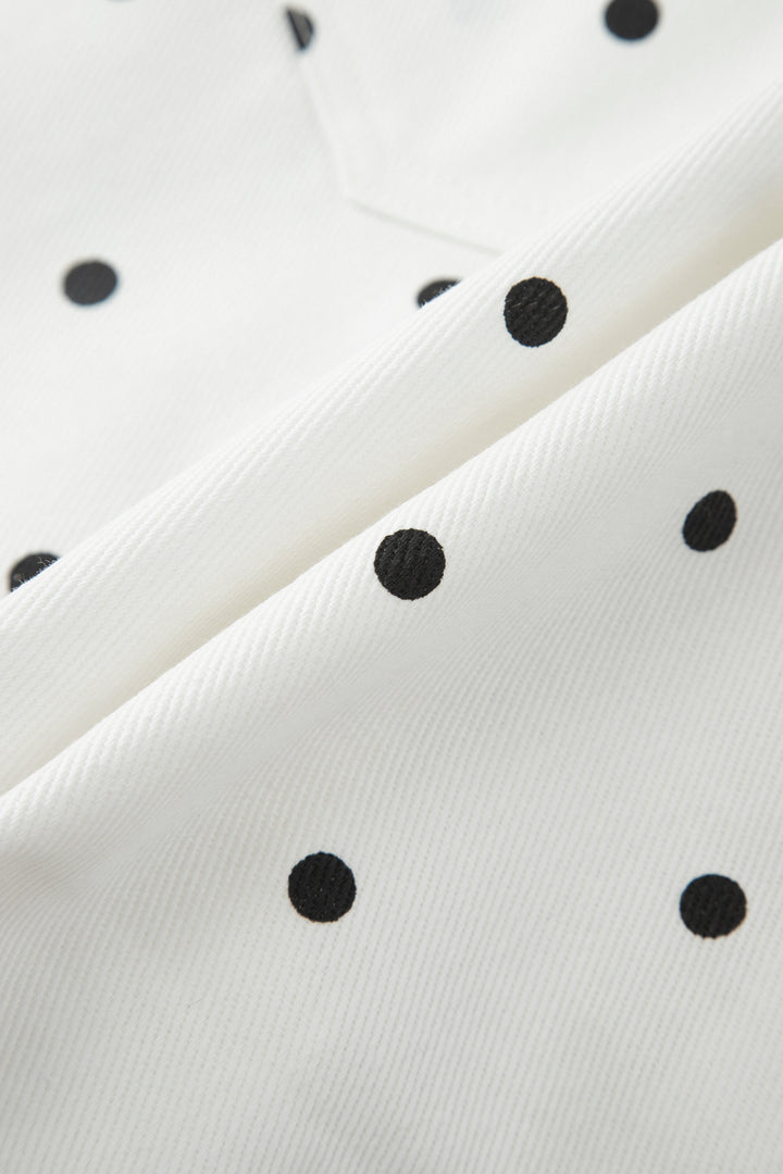 White Polka Dot Print Embroidered Scallop Hem Shorts