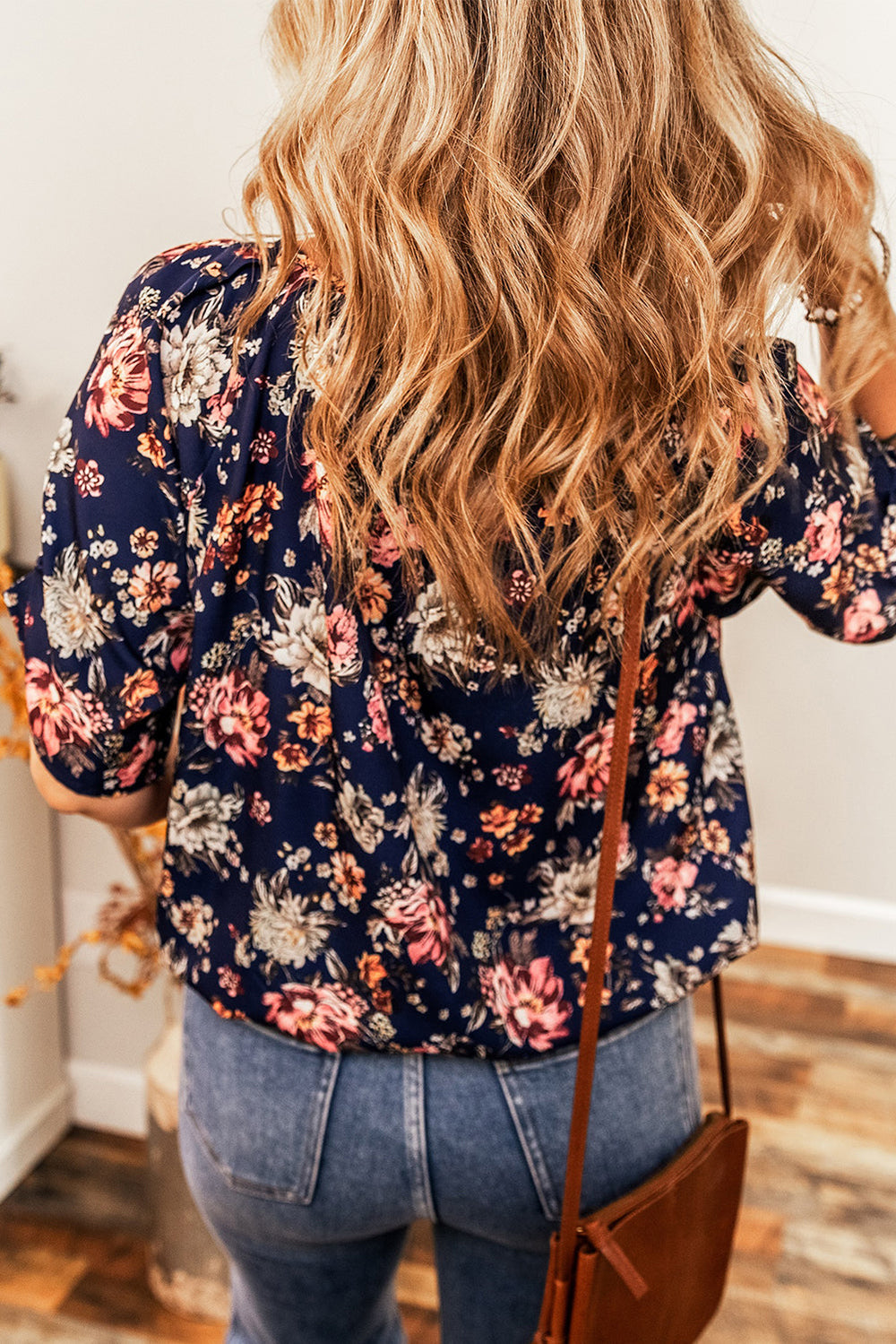 floral short sleeve scoop neck casual blouse