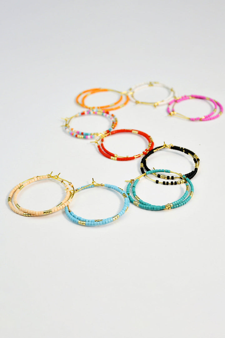 1 Pairs of Rice Beads Gold Plated Alloy Hoop Earrings