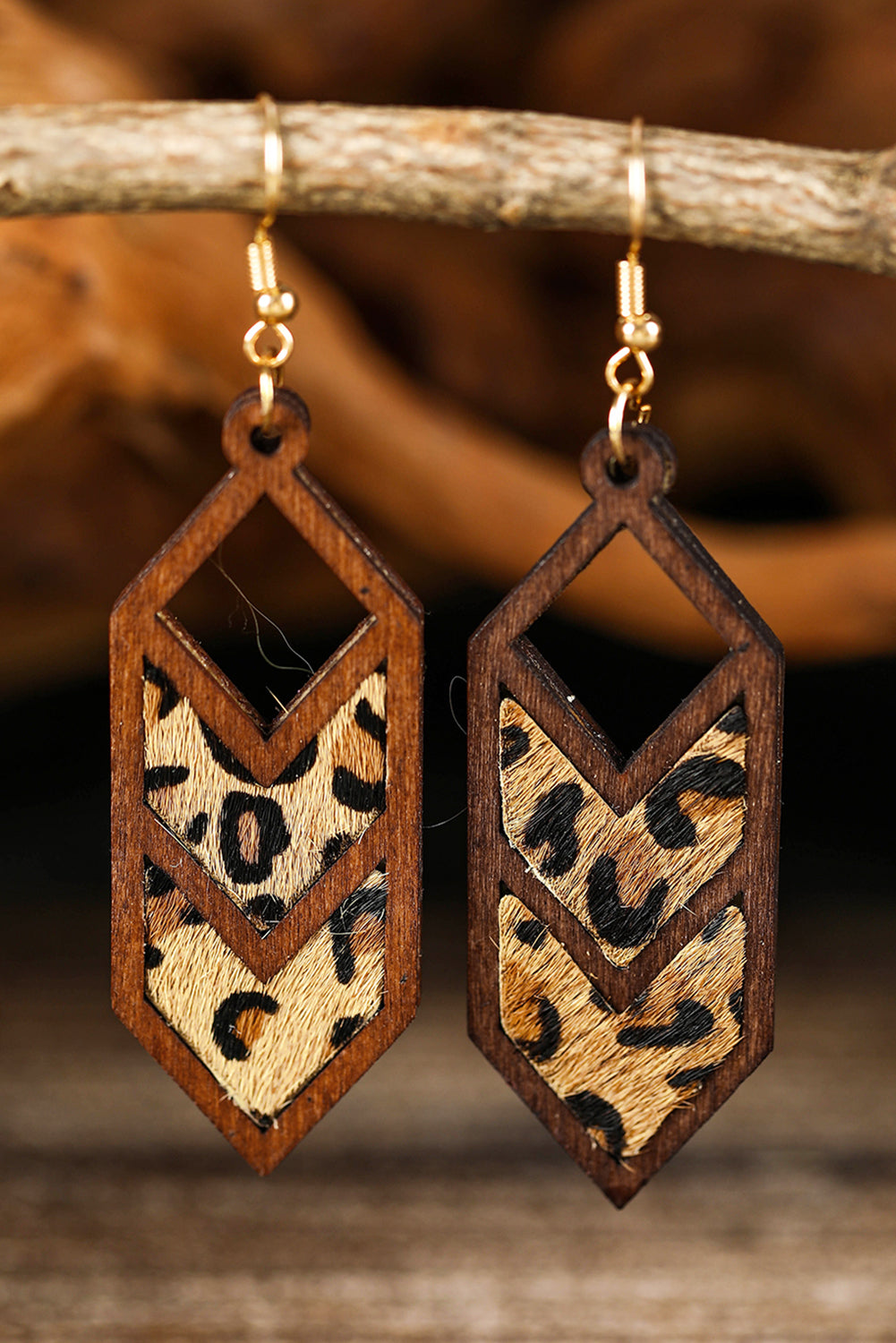 Boucles d'oreilles creuses en bois à imprimé animalier occidental