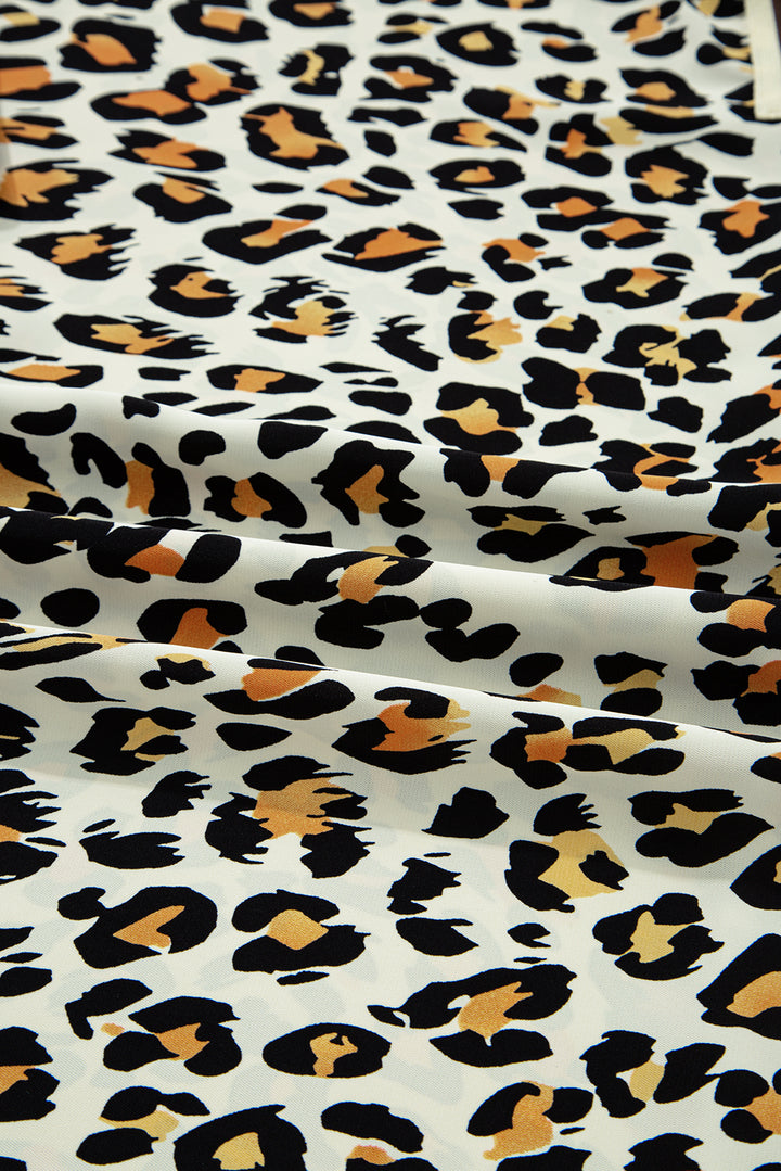 Leopard Print Contrast Striped V Neck Blouse