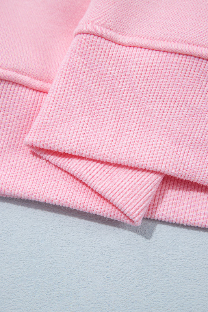Pink Plaid Sleeve Colorblock Loose Tunic Sweatshirt