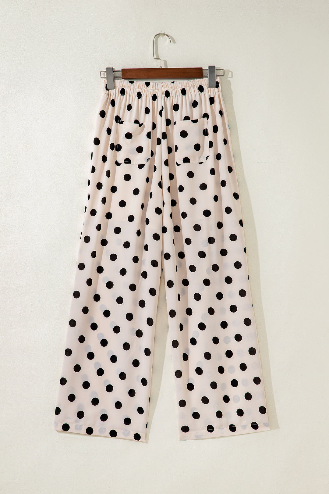 White Polka Dot Print Patched Pocket Mid-rise Straight Leg Pants