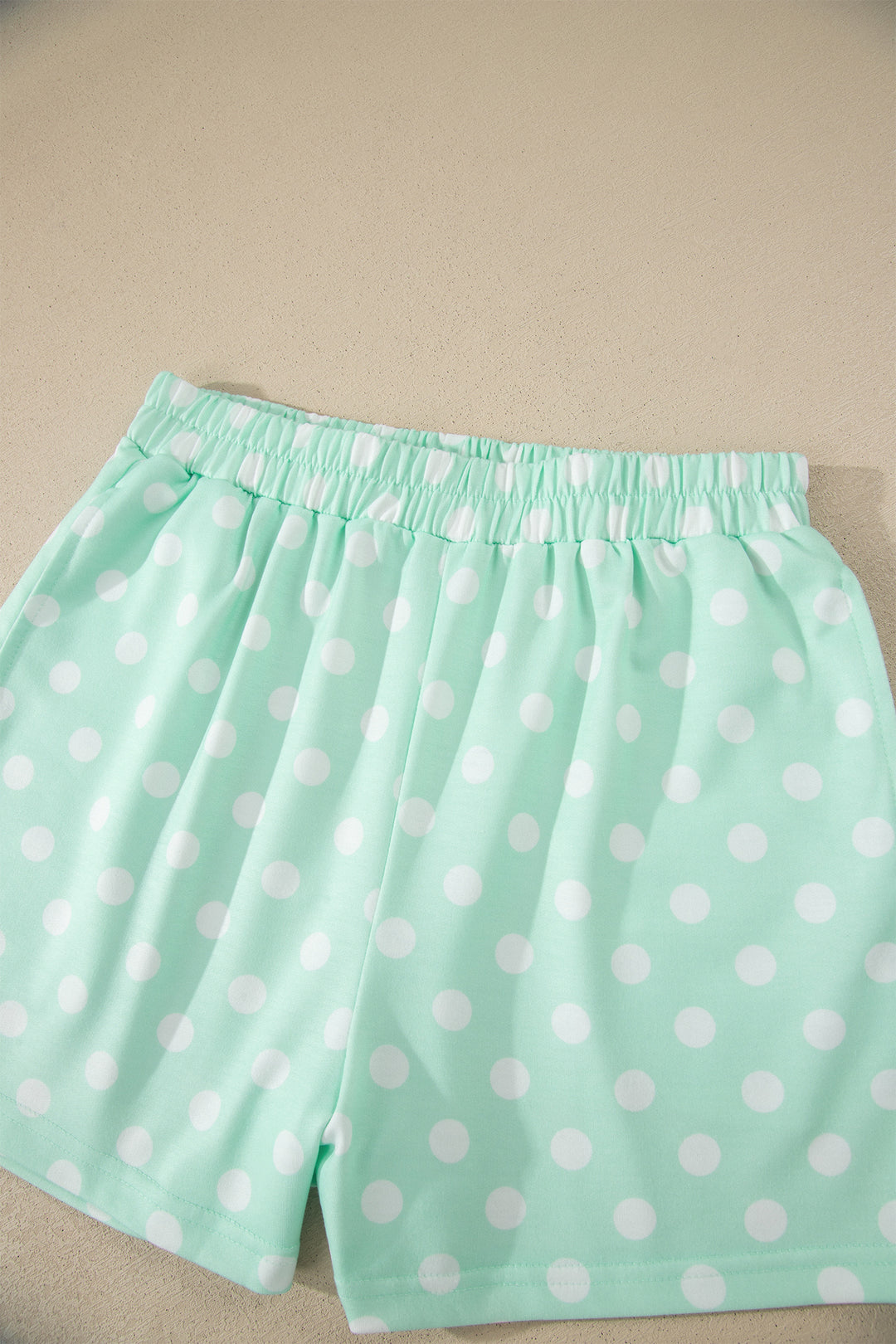 Green Polka Dot Print Color Block Trim Mock Neck Short Set