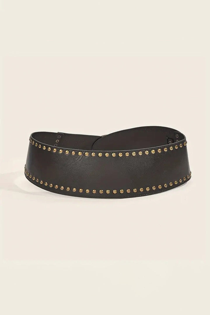 Ceinture large en cuir PU clouté à rivets rétro