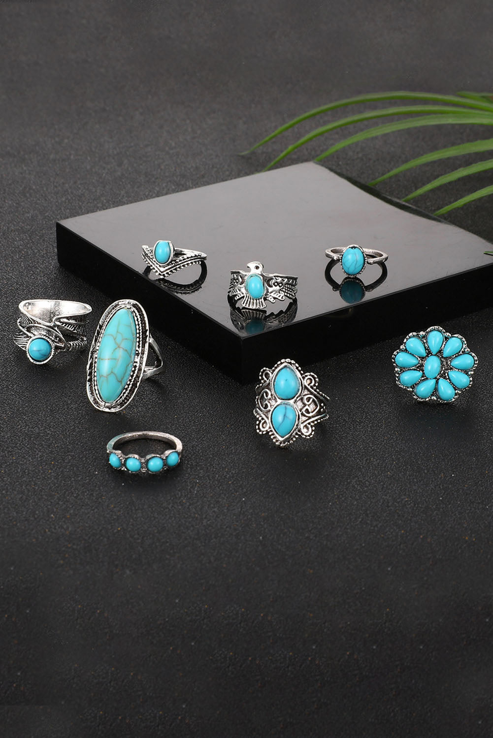 Vintage Western Turquoise 8-piece Ring Set