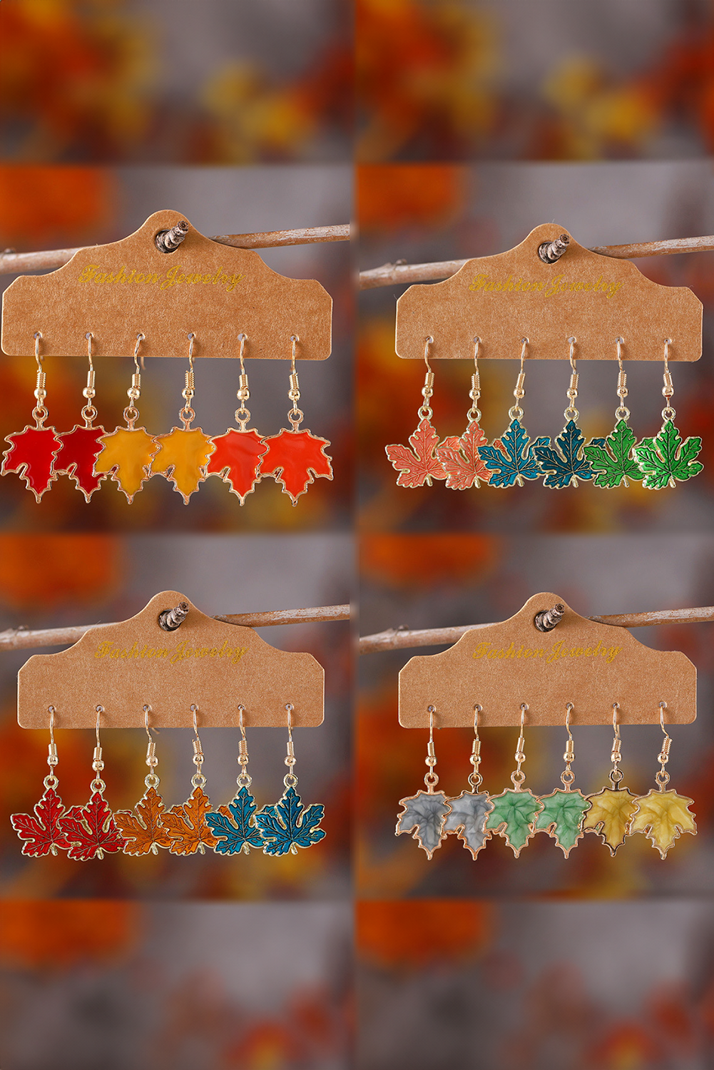 Lot de 3 paires de boucles d'oreilles pendantes à crochet en forme de feuilles d'érable pour Thanksgiving