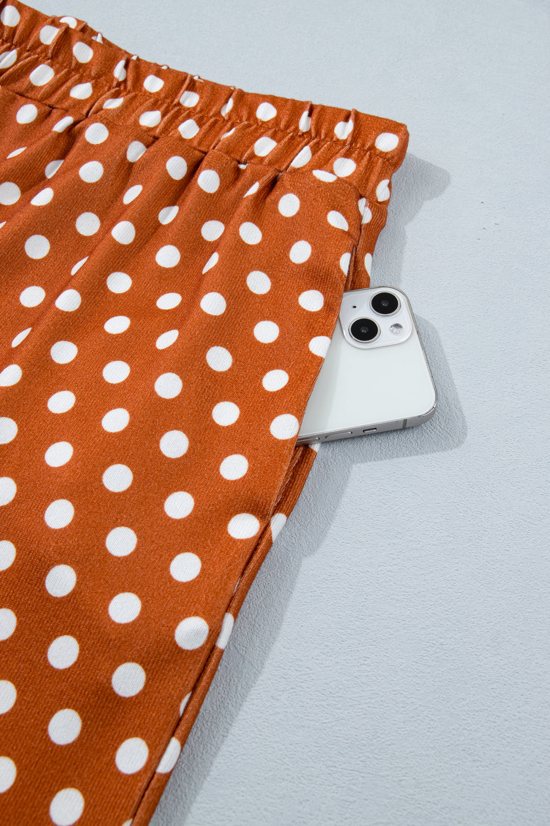 Brown Polka Dot Print Dropped Shoulder Tee Plus Size Short Set