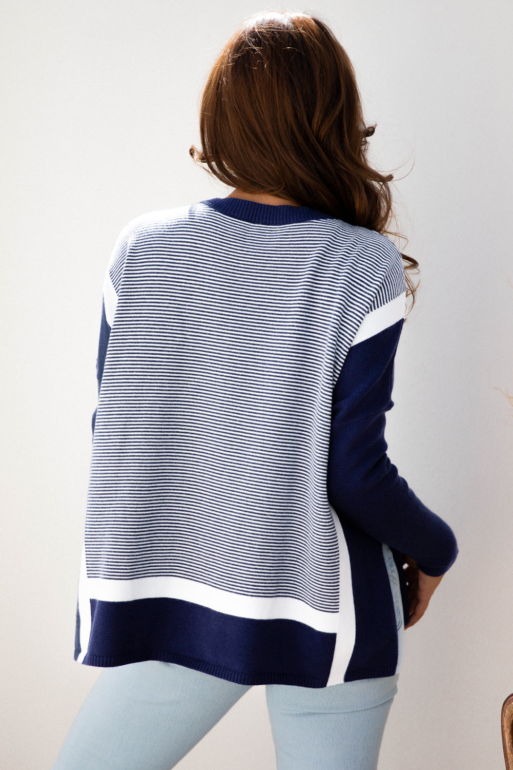 Color Block Patchwork Dolman Oversize Tunic Sweater