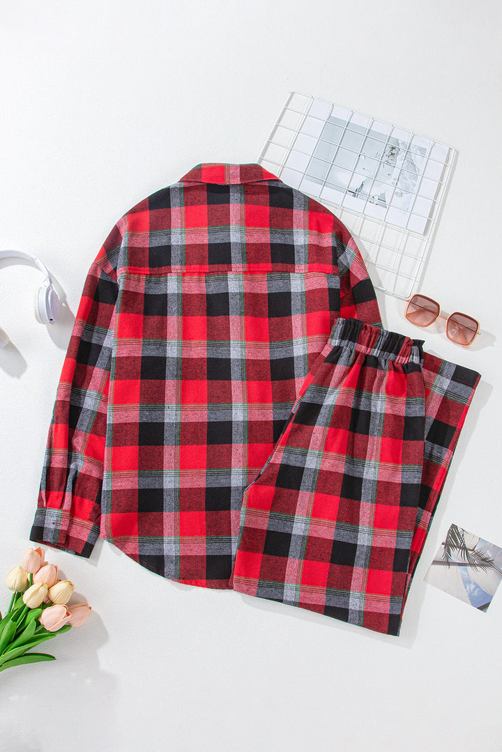 christmas checkered pattern loose shirt and pants lounge set