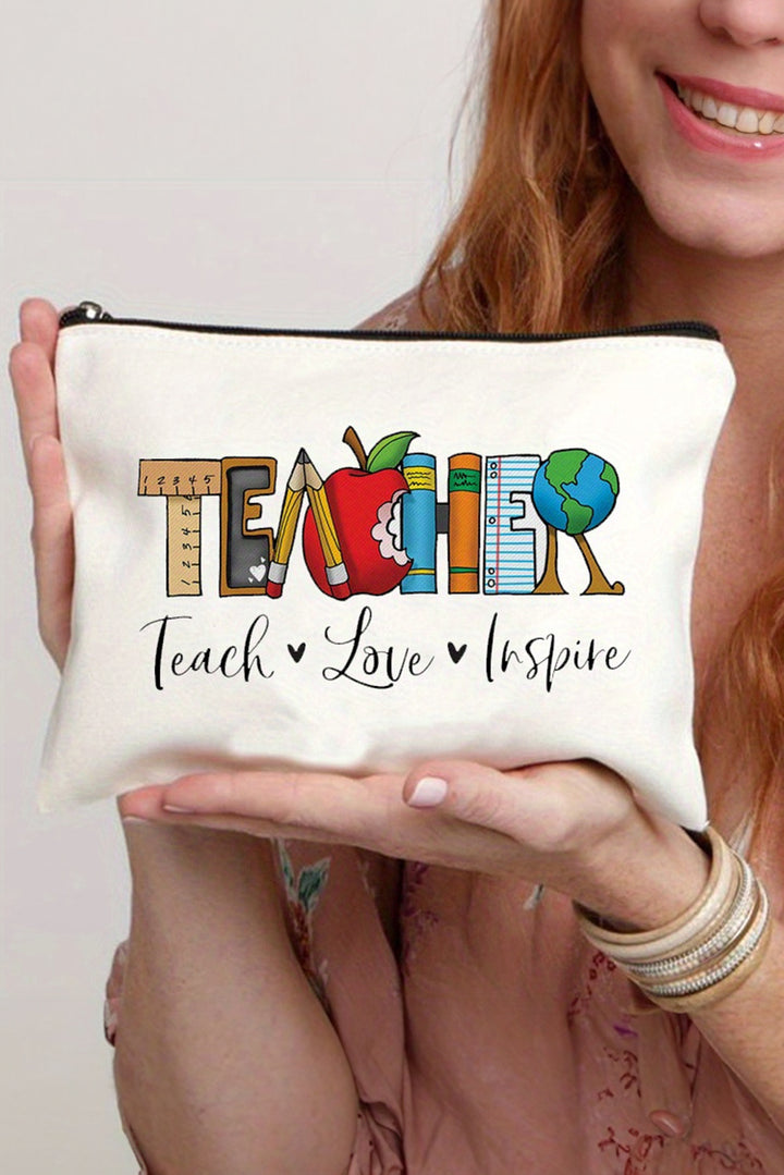 Trousse de maquillage à fermeture éclair et imprimé graphique TEACHER