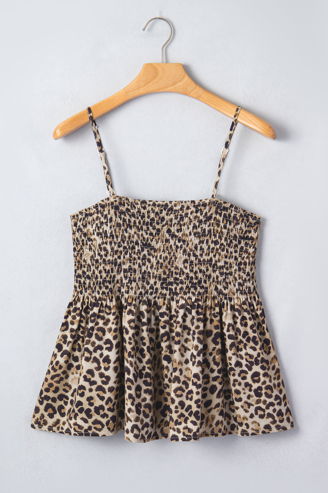Multicolour Leopard Spaghetti Straps Shirred Ruffle Tank Top