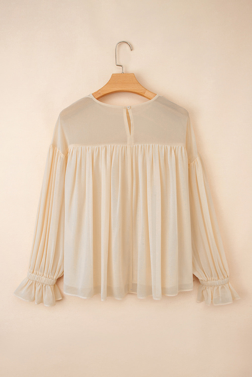 Pleated Ruffle Long Sleeve Chiffon Blouse