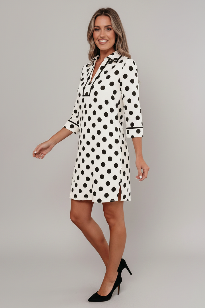 White Polka Dot Half Sleeve Casual Mini Dress
