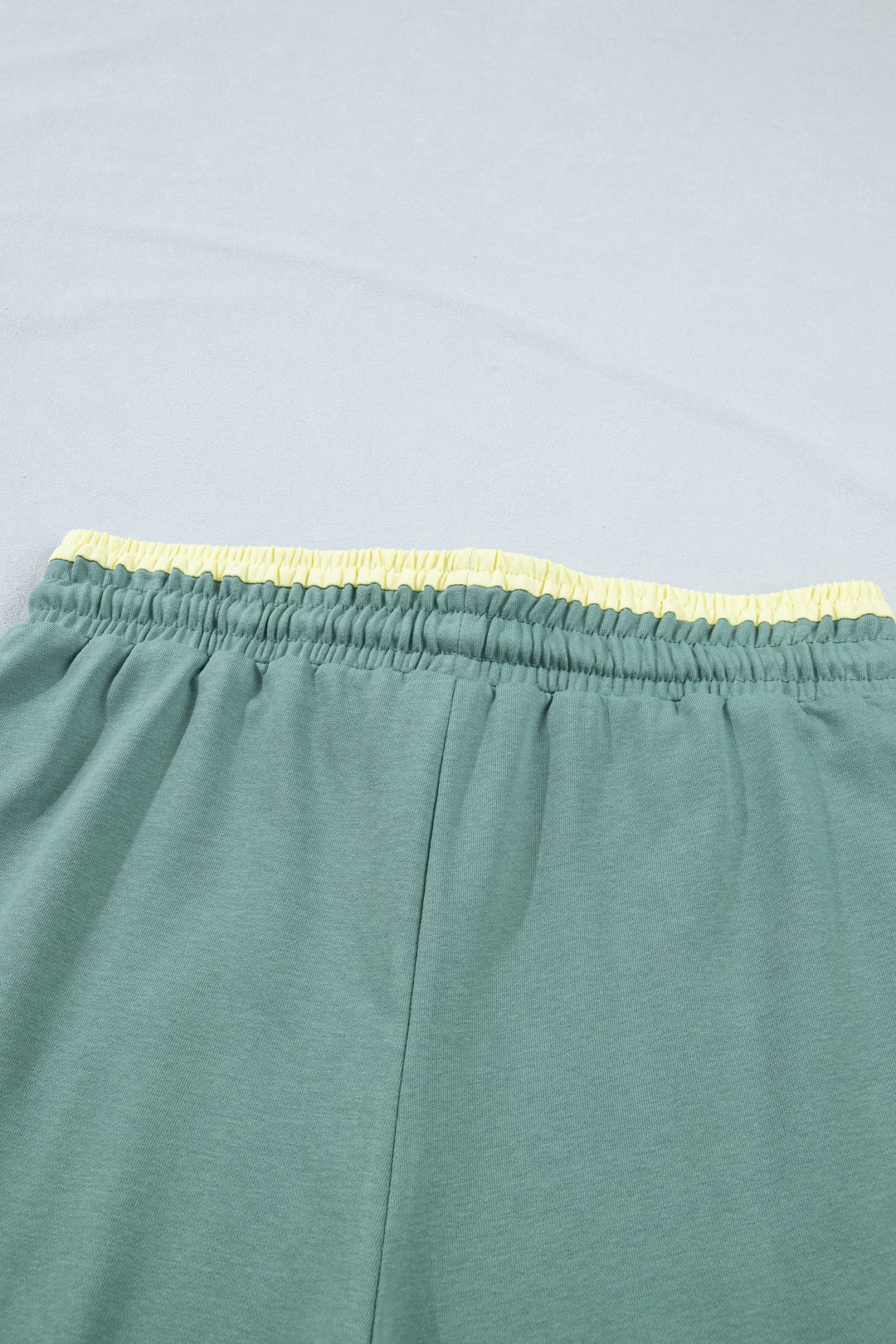 Sea Green Color Block Flower Patchwork Drawstring Contrasted Elastic Waist Wide Leg Pants