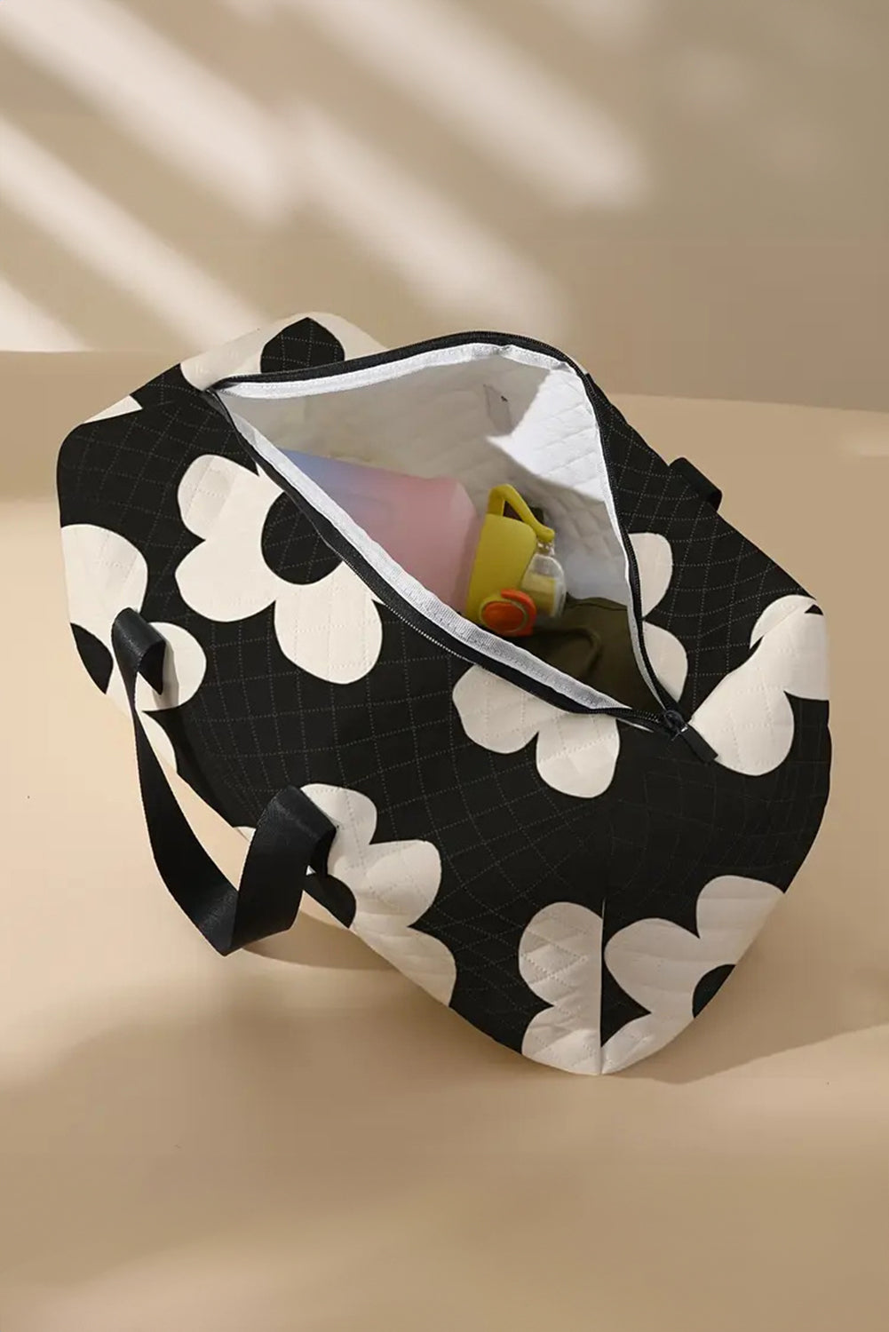 Flower Print Quilted Large Duffel Bag
