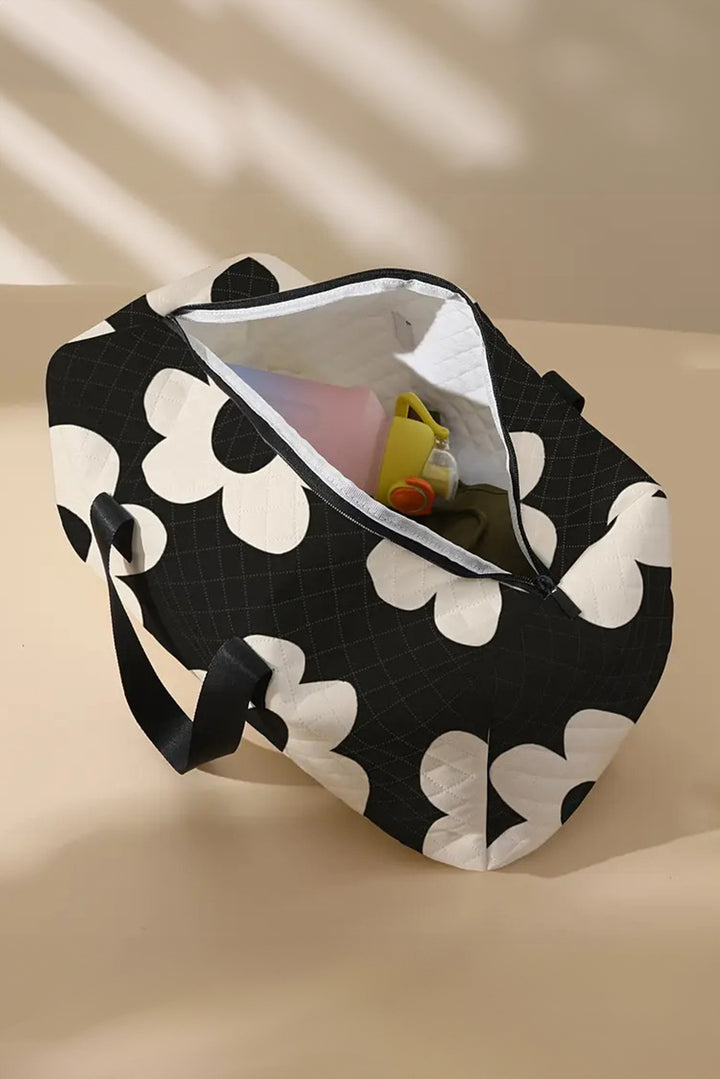 Flower Print Quilted Large Duffel Bag